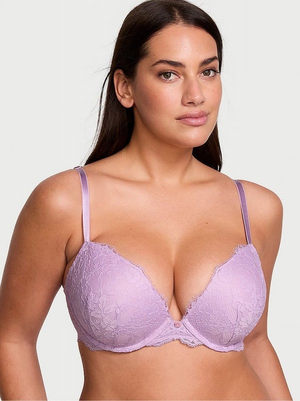 Purple Victoria Secret Silky Lilac Lace Push Up Bras | DWIZH3740