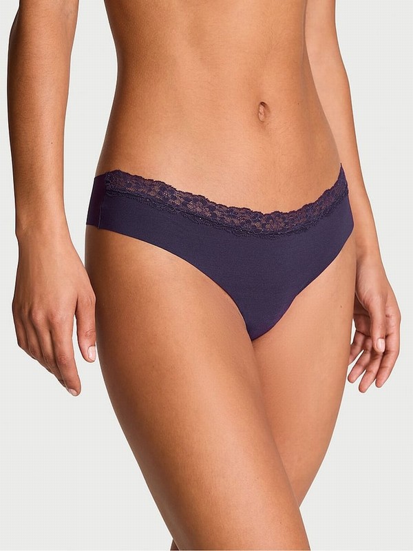 Purple Victoria Secret Stained Glass Lace Waist Thong Underwear | COMHG9037