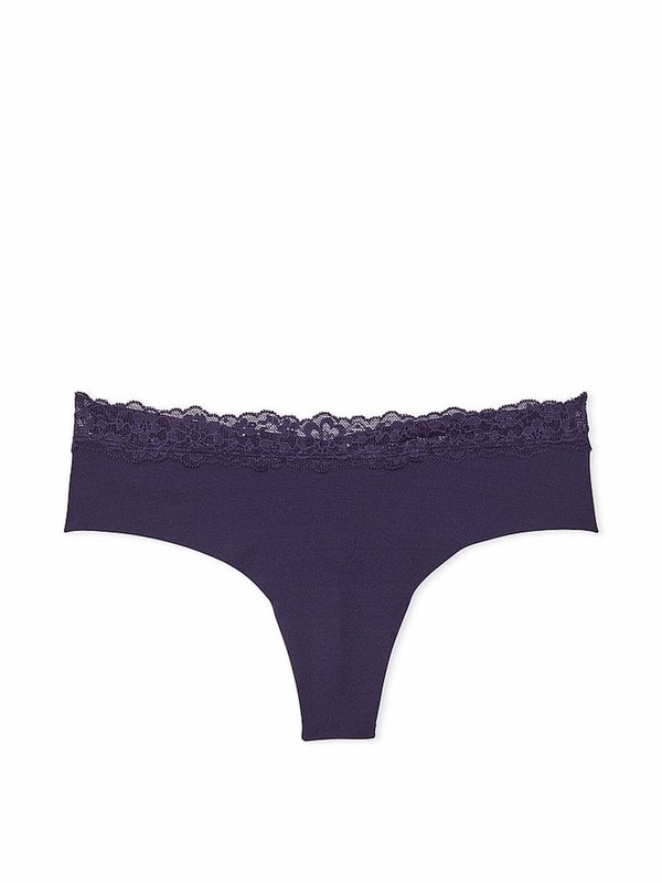 Purple Victoria Secret Stained Glass Lace Waist Thong Underwear | COMHG9037