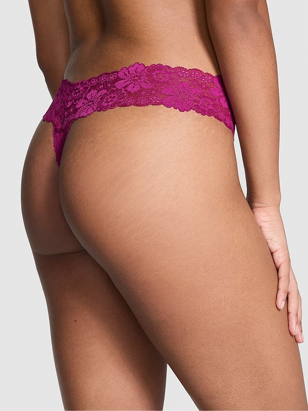 Purple Victoria Secret Thriller Lace Thong Underwear | WISOR9342