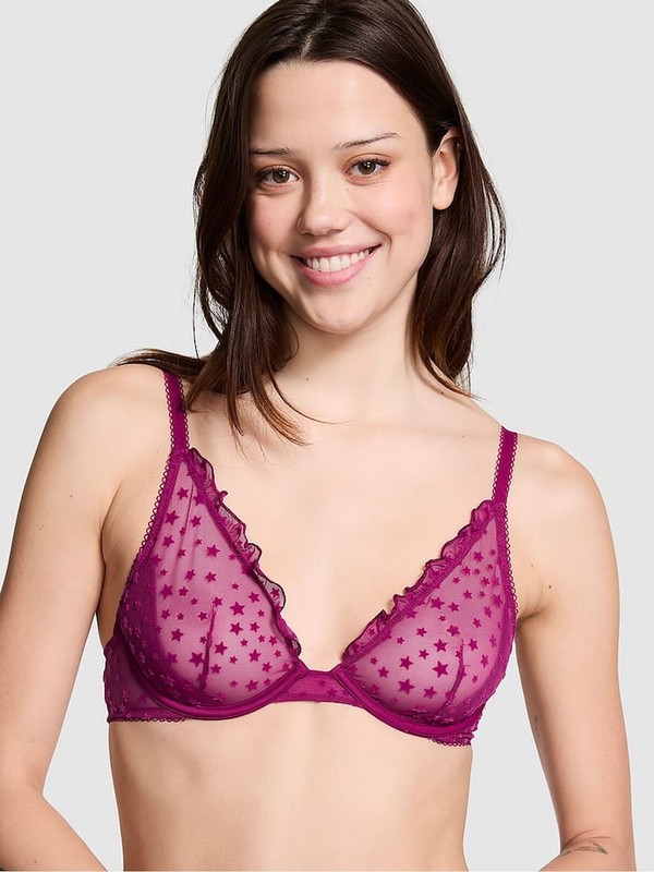 Purple Victoria Secret Thriller Plunge Star Chaser Lace Unlined Bras | FIMLK9316