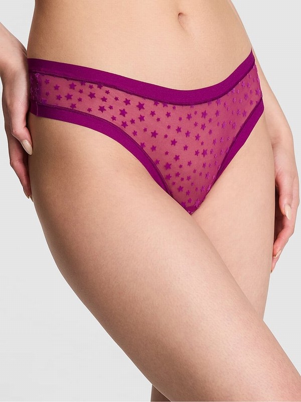 Purple Victoria Secret Thriller Thong No Show Star Mesh Underwear | ZEBIC4169