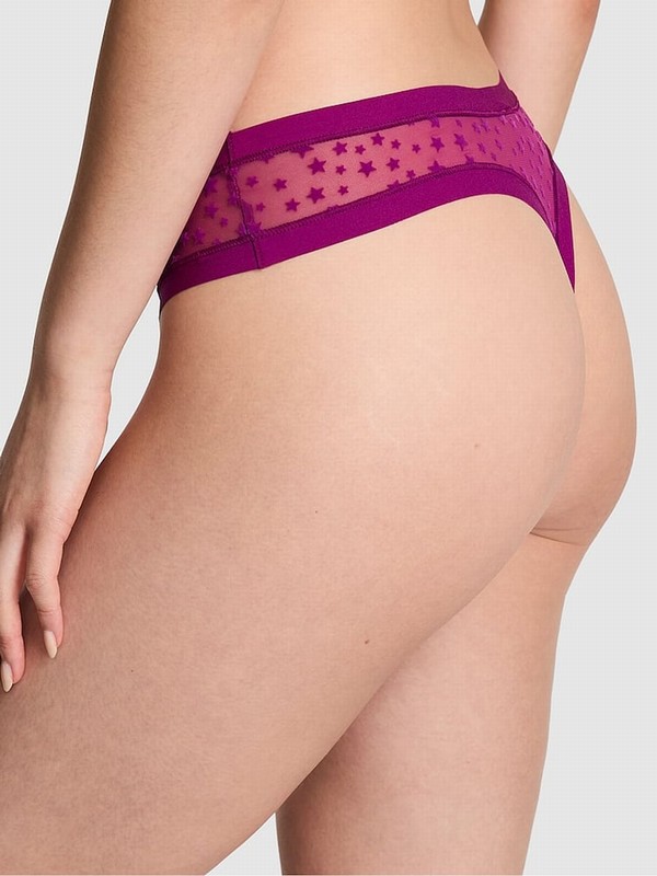 Purple Victoria Secret Thriller Thong No Show Star Mesh Underwear | ZEBIC4169
