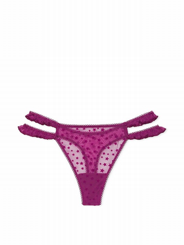 Purple Victoria Secret Thriller Thong Star Chaser Lace Underwear | WYVHD2105
