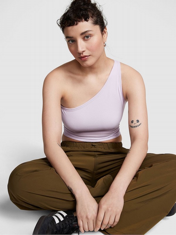 Purple Victoria Secret Whisper Rib OneShoulder Crop Top Tops | PYIZV4083