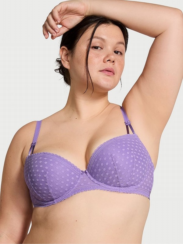 Purple Victoria Secret Wysteria Dainty Dot Balcony Lace Bras | DKHGN9538