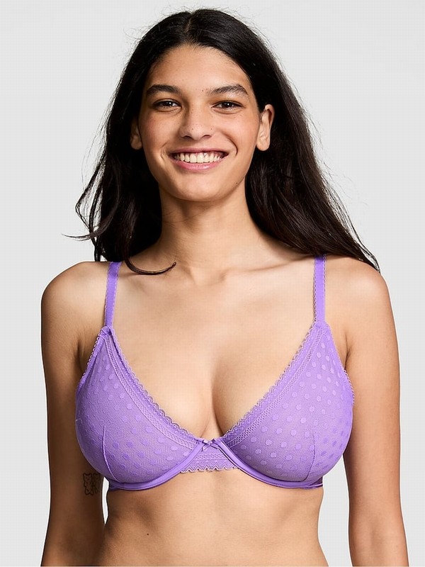 Purple Victoria Secret Wysteria Dainty Dot Plunge Lace Bras | MYZIG1543