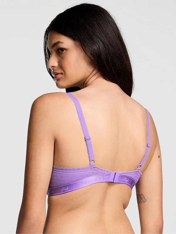 Purple Victoria Secret Wysteria Dainty Dot Plunge Lace Bras | MYZIG1543