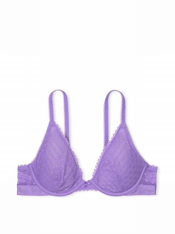 Purple Victoria Secret Wysteria Dainty Dot Plunge Lace Bras | MYZIG1543