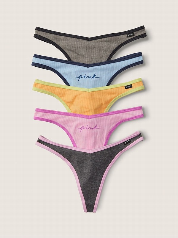 Purple / Black / Grey Victoria Secret Print Thong Cotton Multipack Underwear | RKYED7186