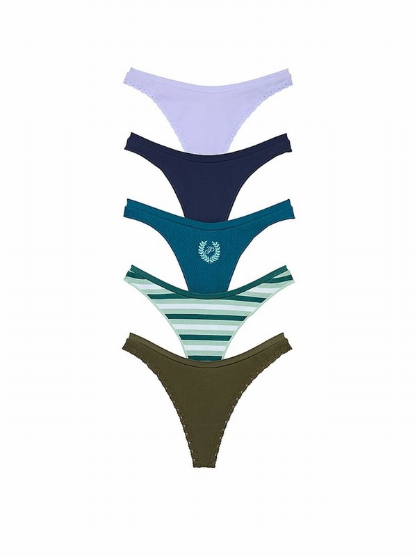 Purple / Blue / Stripes / Green Victoria Secret 5 Pack Underwear | BNMFT5432