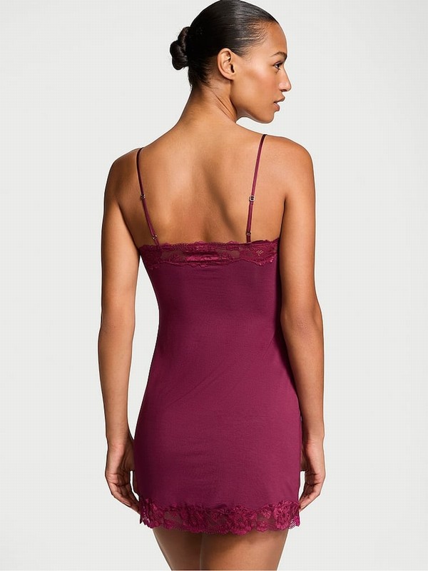 Purple / Dark Red Victoria Secret Plum Rouge Modal Straight Neck Slip Lingerie | TQDRM2789