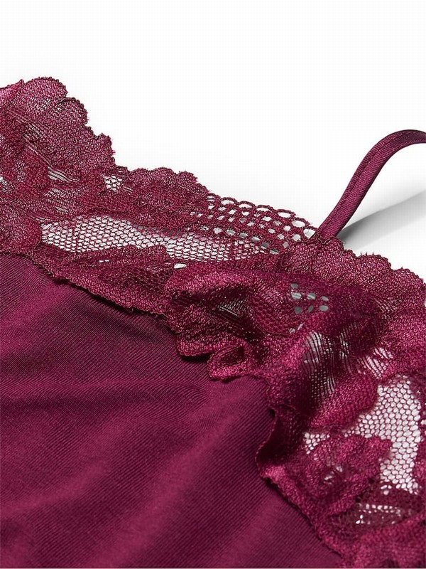 Purple / Dark Red Victoria Secret Plum Rouge Modal Straight Neck Slip Lingerie | TQDRM2789