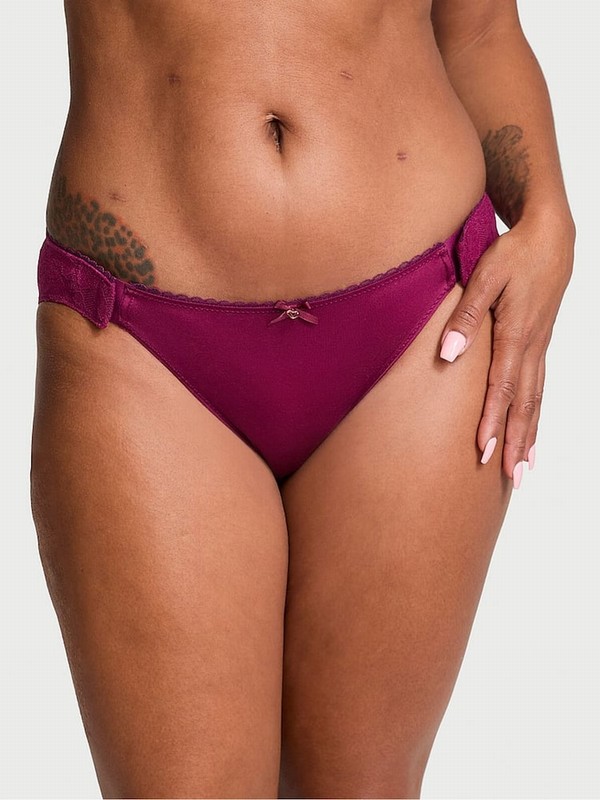 Purple / Dark Red / Purple Victoria Secret Plum Rouge Adaptive Lace Bikini Underwear | TLAPU1482