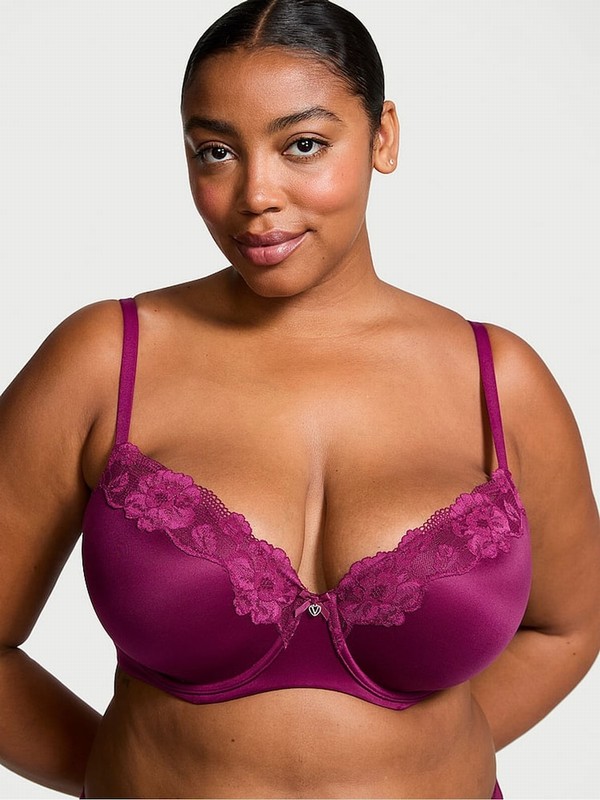 Purple / Dark Red / Purple Victoria Secret Plum Rouge Lace Trim Demi Bras | UAXOI0738