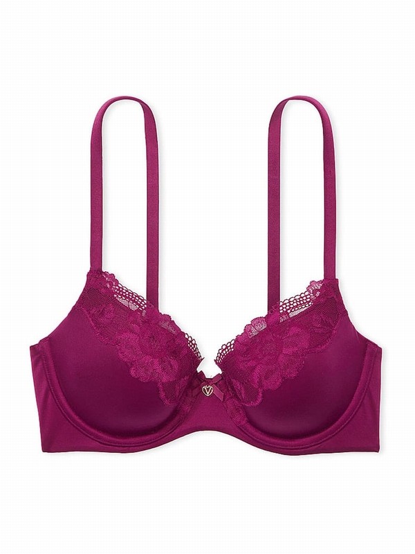 Purple / Dark Red / Purple Victoria Secret Plum Rouge Lace Trim Demi Bras | UAXOI0738