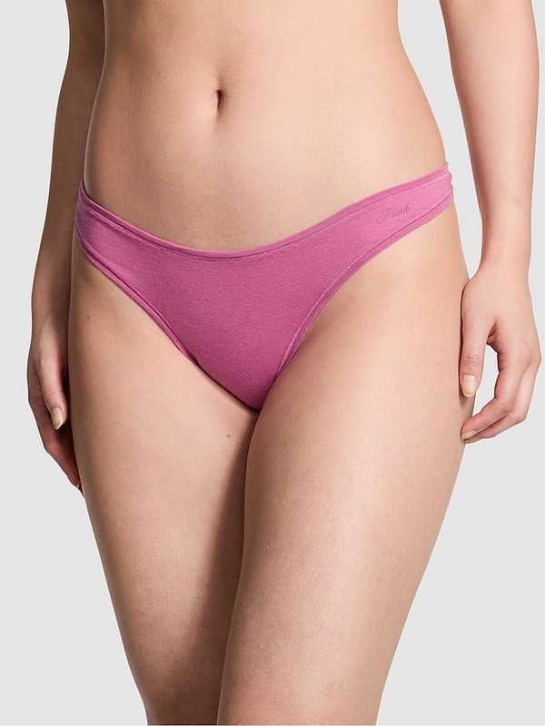 Purple / Pink Victoria Secret Midnight Mauve Thong Cotton Cheeky Underwear | BGELY9461
