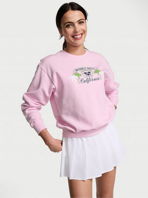 Purple / Pink Victoria Secret Spring Orchid Beverly Hills Fleece Sweatshirts | HUVWS4576