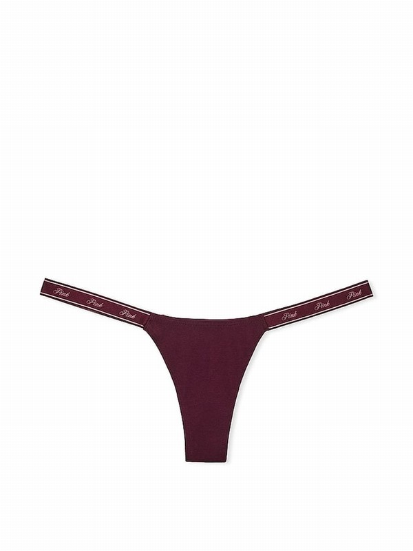 Purple / Rose Victoria Secret Cotton Logo Mini Scoop Thong Underwear | FQAHX1978