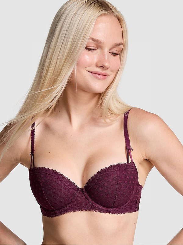 Purple / Rose Victoria Secret Dainty Dot Balcony Lace Bras | RNITD8965