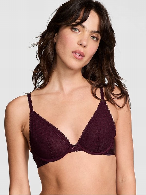 Purple / Rose Victoria Secret Dainty Dot Plunge Lace Bras | PTKGM1754