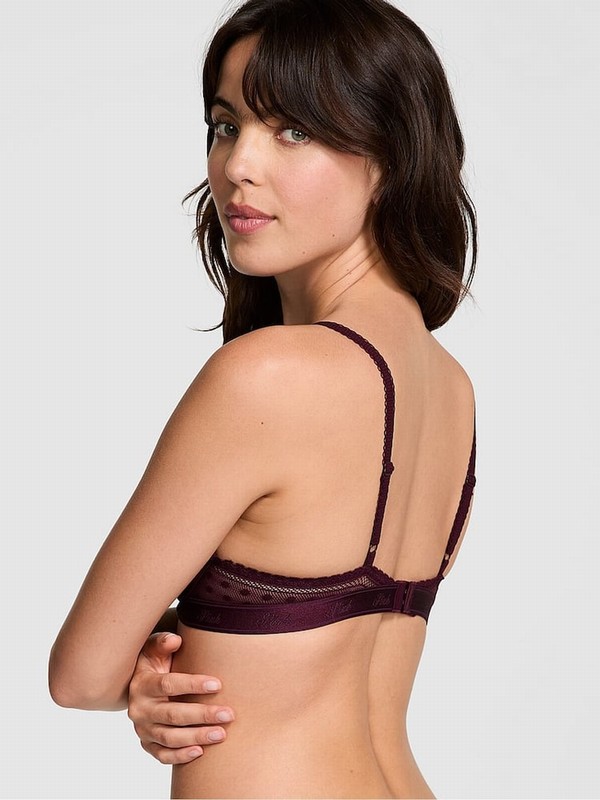 Purple / Rose Victoria Secret Dainty Dot Plunge Lace Bras | PTKGM1754