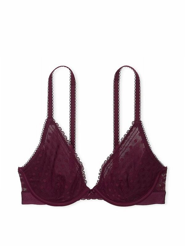 Purple / Rose Victoria Secret Dainty Dot Plunge Lace Bras | PTKGM1754