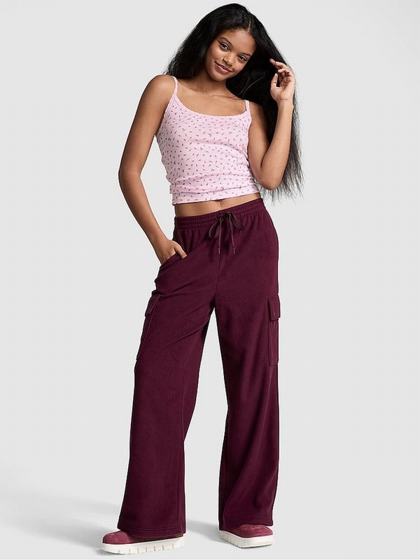 Purple / Rose Victoria Secret Fleece Wide Leg Cargo Joggers | PTDLR3869