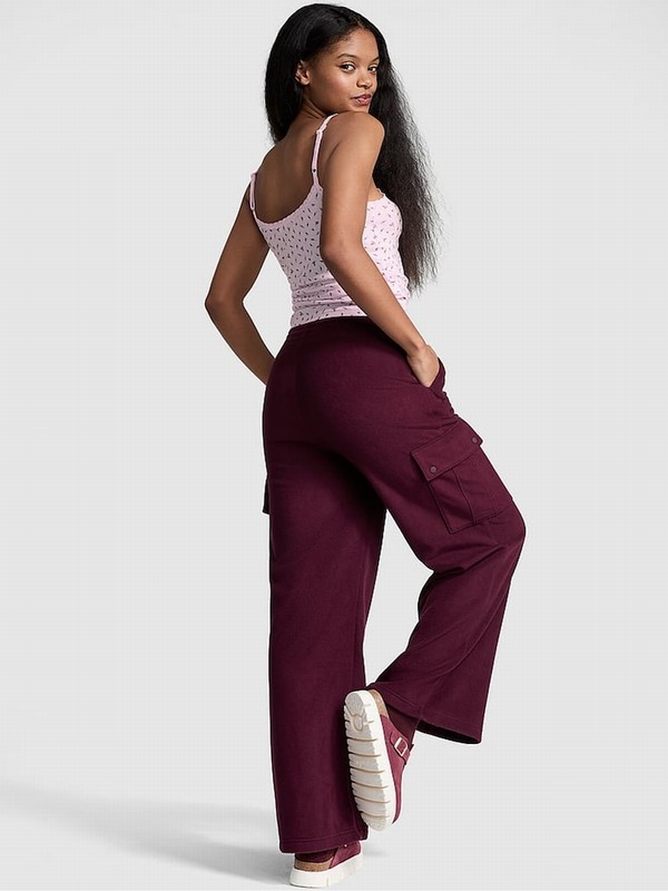 Purple / Rose Victoria Secret Fleece Wide Leg Cargo Joggers | PTDLR3869