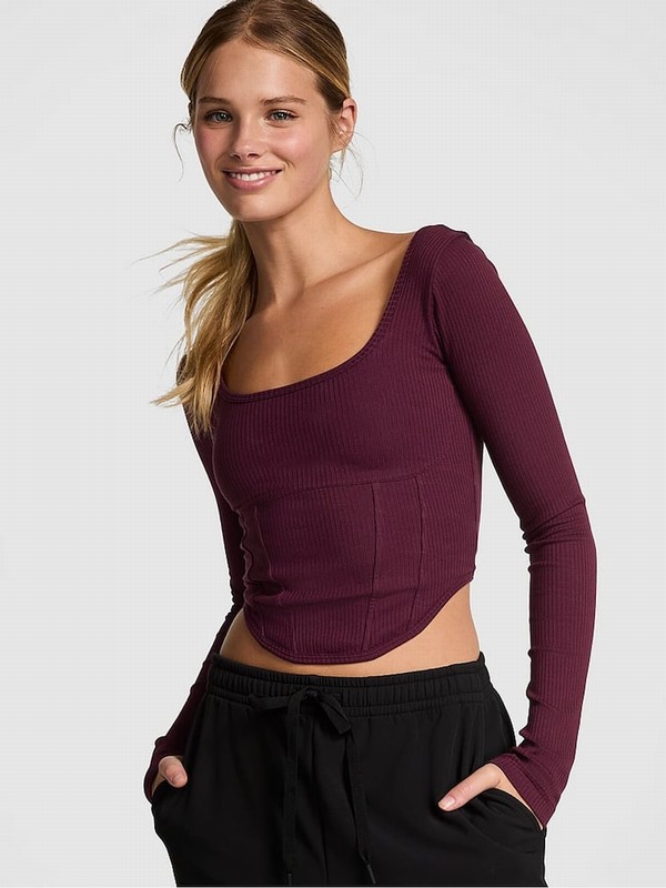 Purple / Rose Victoria Secret Long Sleeve Cotton Corset Top Tops | WSAKQ0564