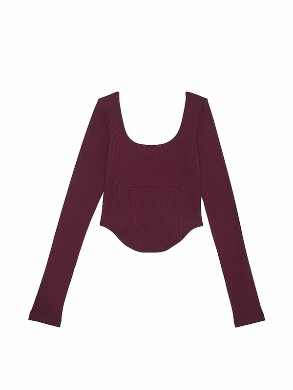 Purple / Rose Victoria Secret Long Sleeve Cotton Corset Top Tops | WSAKQ0564