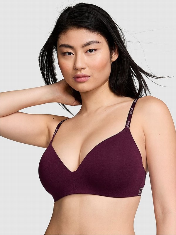 Purple / Rose Victoria Secret Non WiLightly Lined Cotton Logo Bras | RCLQZ3105