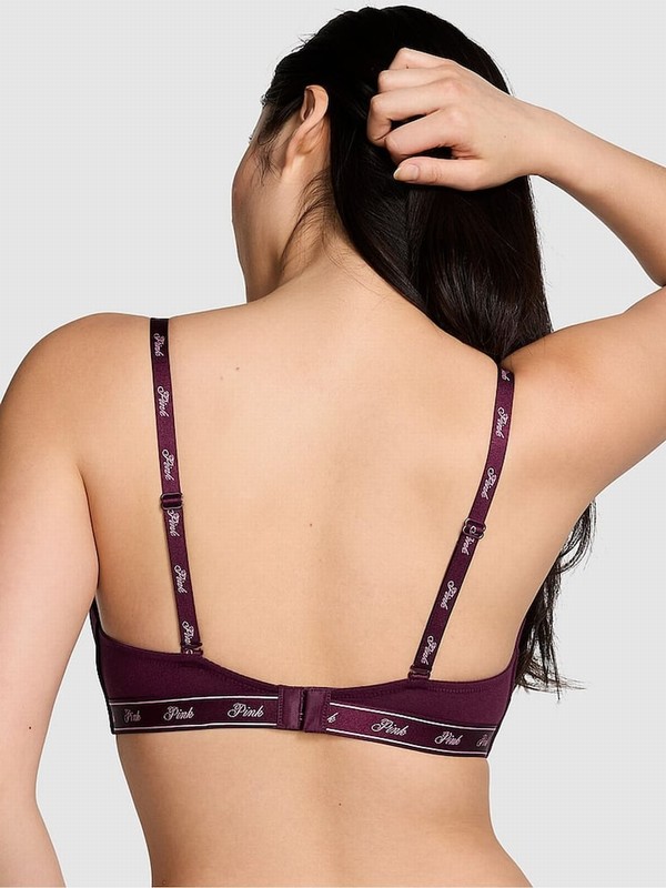 Purple / Rose Victoria Secret Non WiLightly Lined Cotton Logo Bras | RCLQZ3105