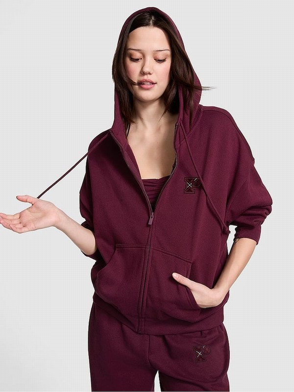 Purple / Rose Victoria Secret Zip Up Fleece Hoodie | JRXPA1378