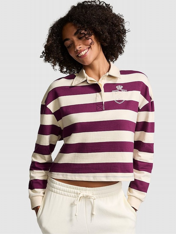 Purple / Rose / Stripes Victoria Secret Long Sleeve Rugby T Shirts | SDAPF6730