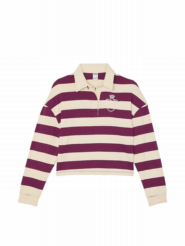 Purple / Rose / Stripes Victoria Secret Long Sleeve Rugby T Shirts | SDAPF6730