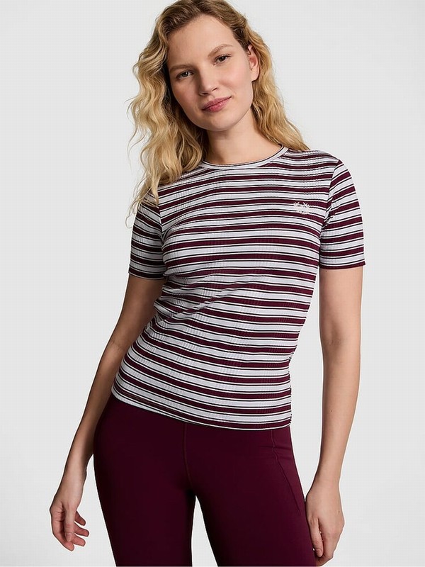 Purple / Rose / Stripes Victoria Secret Ribbed Sleeve T Shirts | JVEGS0813