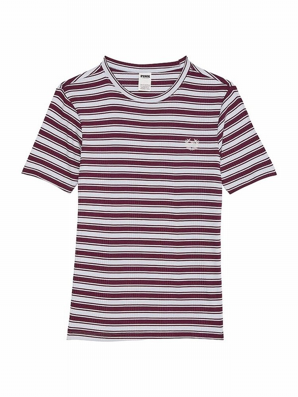 Purple / Rose / Stripes Victoria Secret Ribbed Sleeve T Shirts | JVEGS0813