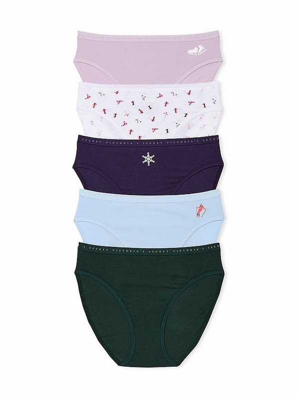 Purple / White / Blue / Green Victoria Secret Brief Logo 5 Pack Underwear | IRLCF2308