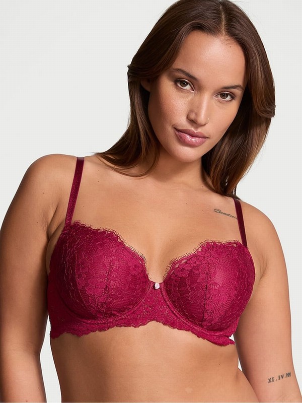 Red Victoria Secret Campari Lace Lightly Lined Demi Bras | WGUQD2530