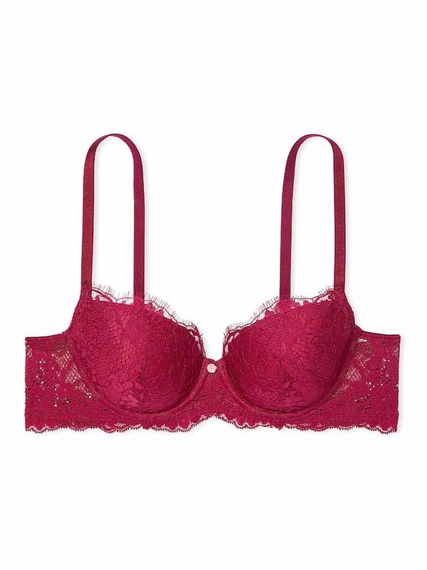 Red Victoria Secret Campari Lace Lightly Lined Demi Bras | WGUQD2530