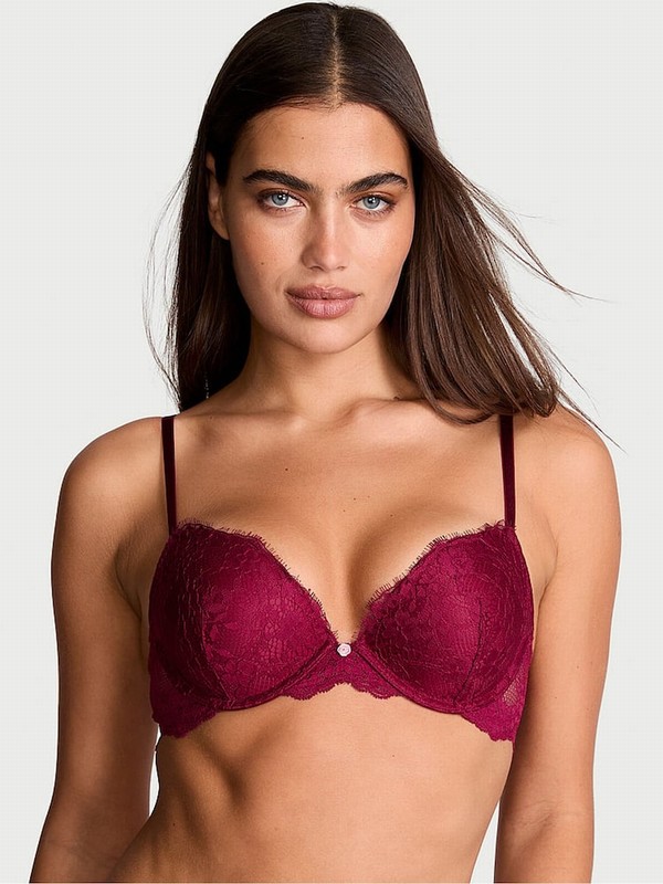 Red Victoria Secret Campari Lace Push Up Bras | RBOSK2407