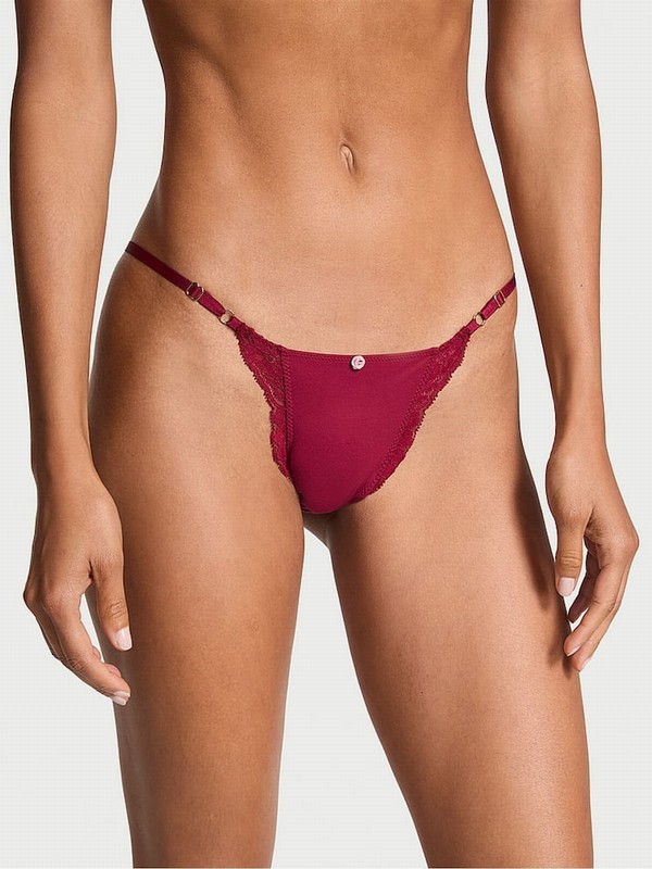 Red Victoria Secret Campari Lace Trim Bikini Underwear | GCFEK6417