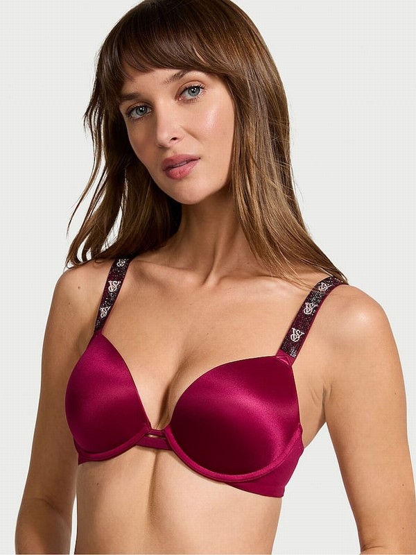 Red Victoria Secret Campari Push Up Shine Strap Bras | BUWKV5734
