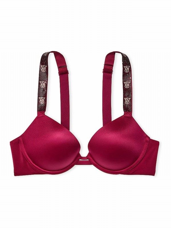 Red Victoria Secret Campari Push Up Shine Strap Bras | BUWKV5734