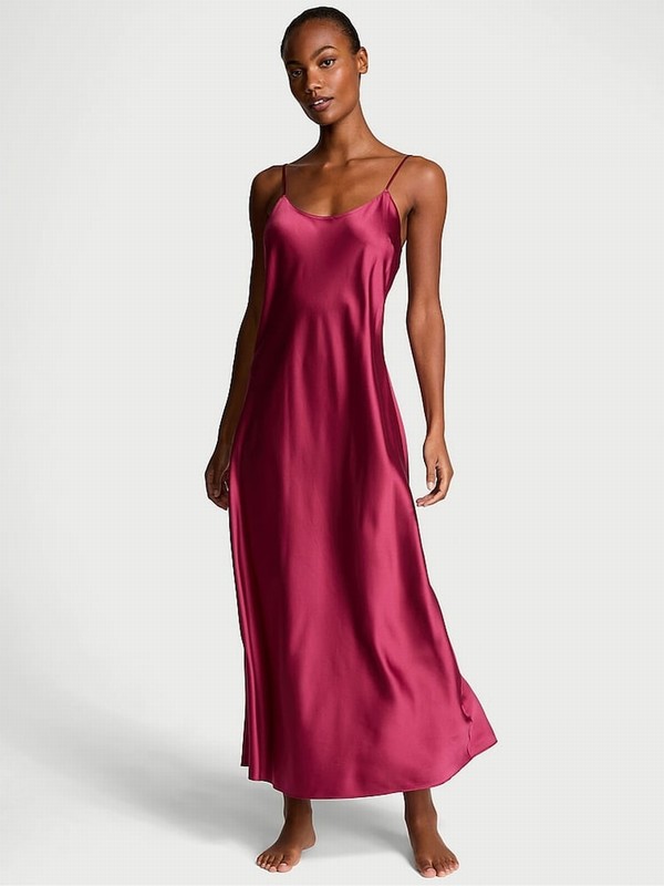 Red Victoria Secret Campari Satin Maxi Slip Nightwear | DPJOQ4798