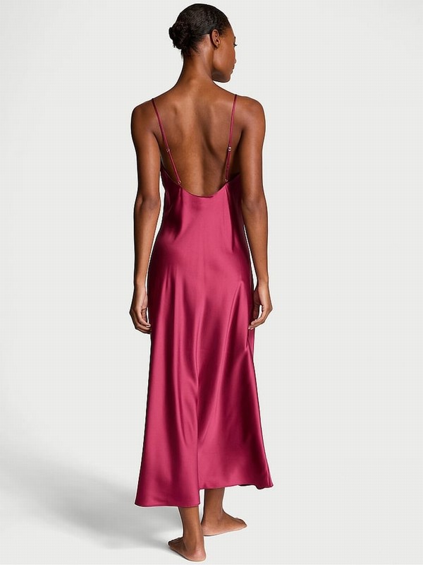 Red Victoria Secret Campari Satin Maxi Slip Nightwear | DPJOQ4798