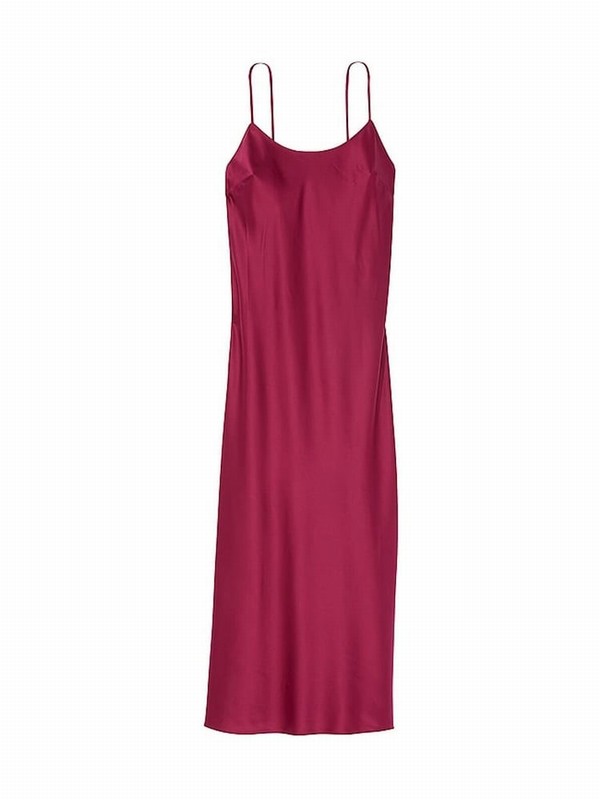Red Victoria Secret Campari Satin Maxi Slip Lingerie | OIKZC3150