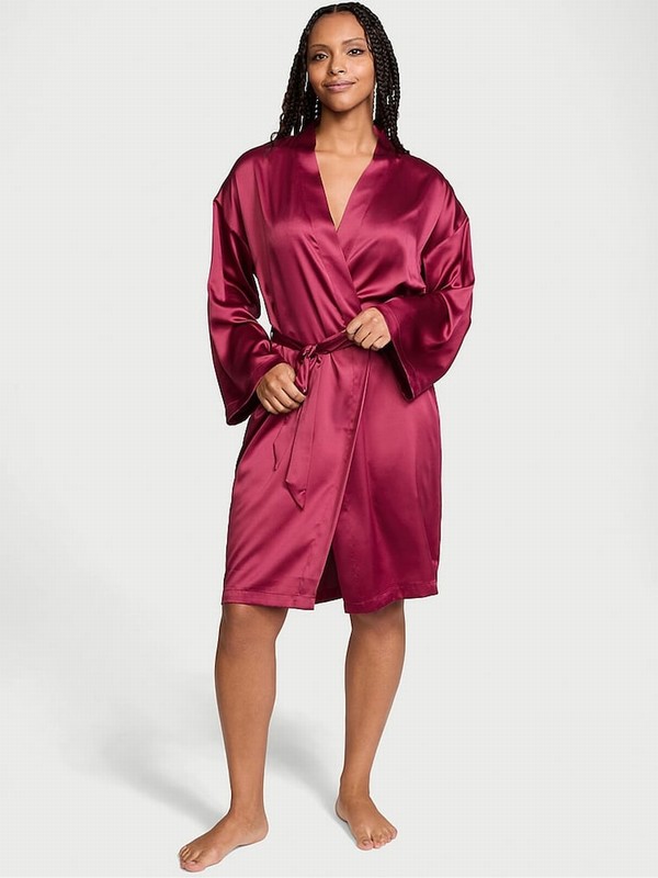 Red Victoria Secret Campari Satin Midi Robe Nightwear | EBSJZ9542