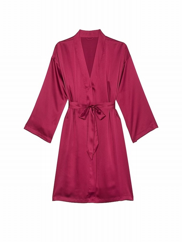 Red Victoria Secret Campari Satin Midi Robe Nightwear | EBSJZ9542